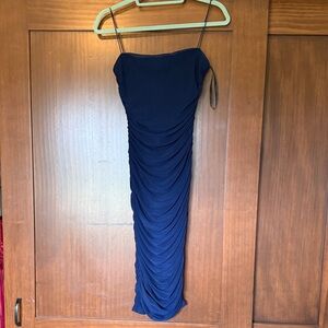Elegant Navy Blue Ruched Dress